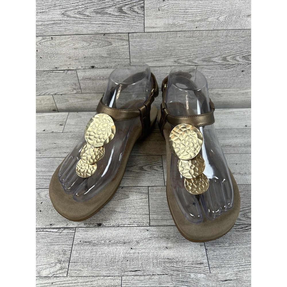 Aetrex Womens Olive Thong Sandal Adjustable Ankle GOLD SE732W Sz US-5-5.5 EU-35